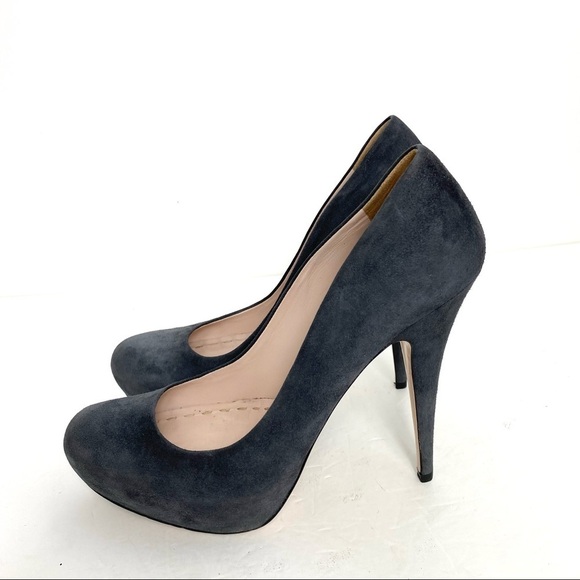 Miu Miu Suede Platform Pumps Heel in Charcoal Gray - Picture 6 of 9